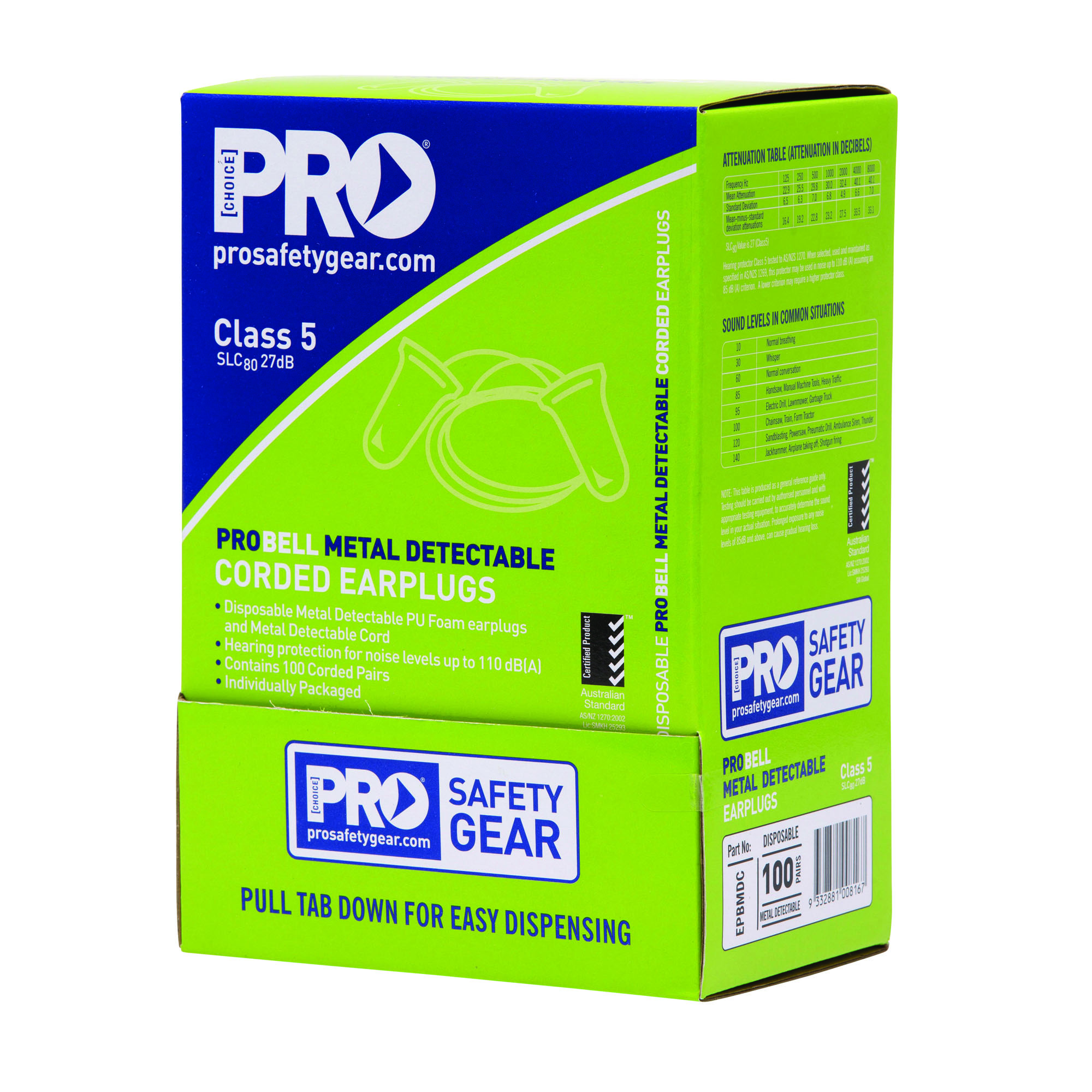 Pro Choice Safety Gear Probell Metal Detectable Earplugs Corded