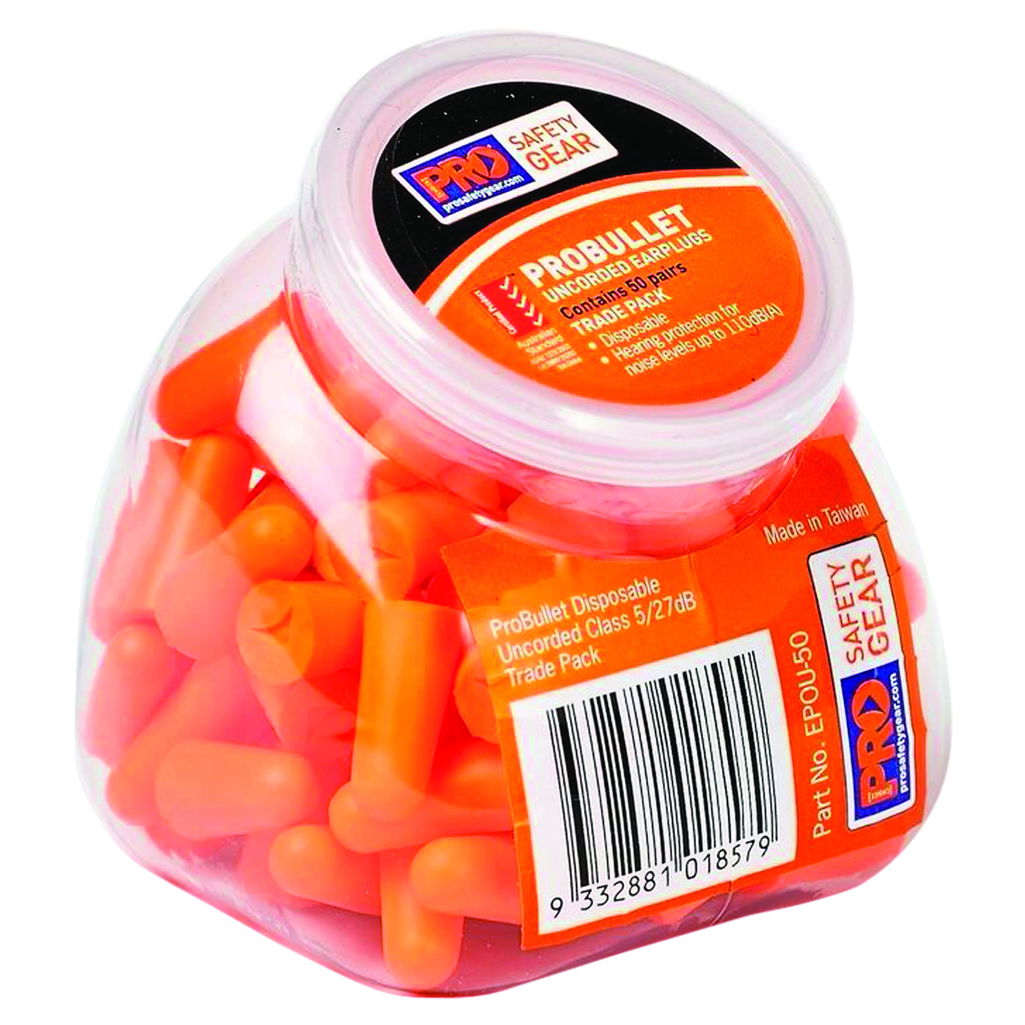 Pro Choice Safety Gear Probullet Disposable Uncorded Earplugs 50 Pack Uncorded