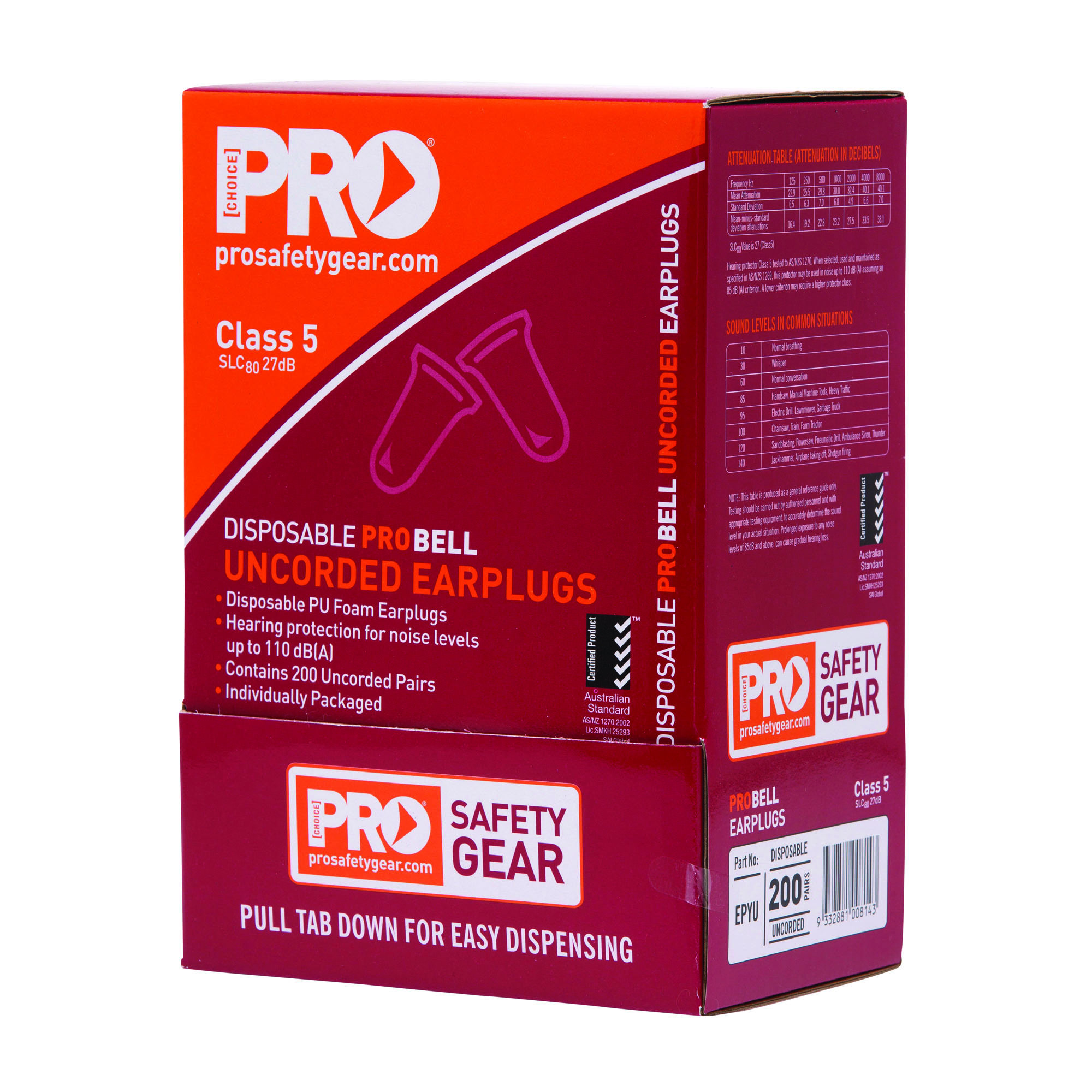 Pro Choice Safety Gear Probell Disposable Uncorded Earplugs Uncorded