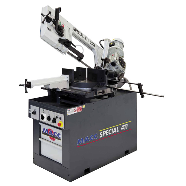 MACC BANDSAW, 300MM CAP, SWIVEL HEAD, DUAL MITRE, 2 SPEED 415V 3PH, 
HYD DOWNFEED