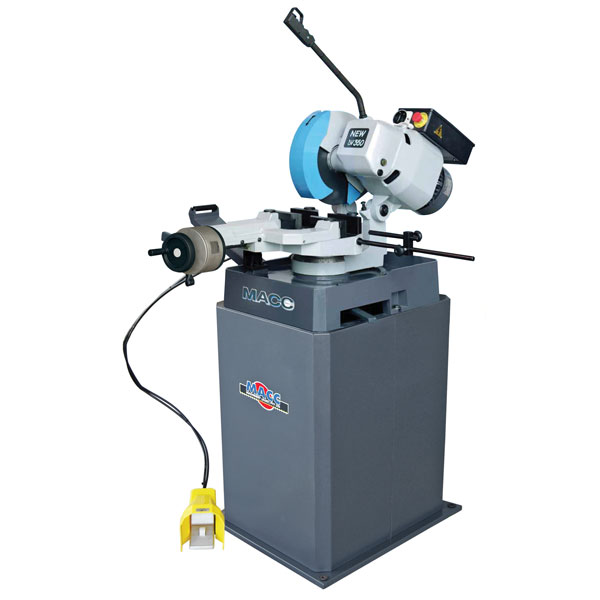 MACC 350MM 3PH 20/40RPM DOUBLE VICE COLDSAW 
WITH FOOT CONTROLLED PNEUMATIC VICE ELECTRIC COOLANT PUMP