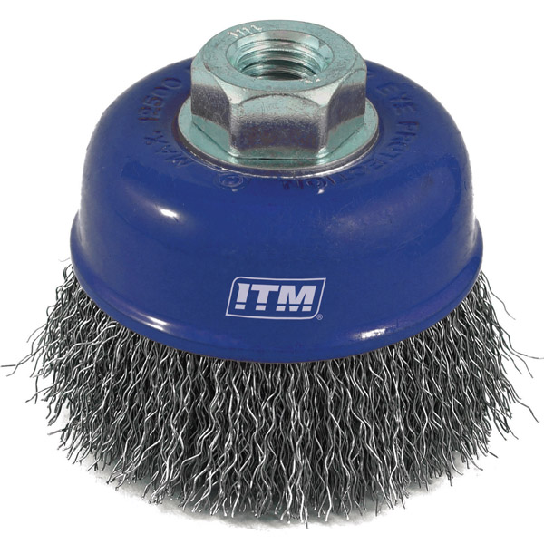 ITM CRIMP WIRE CUP BRUSH STEEL 100MM, M14X2MM THREAD