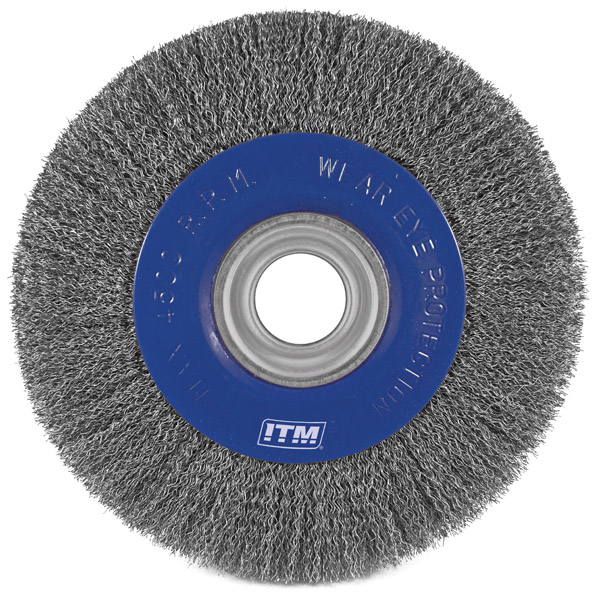 ITM CRIMP WIRE WHEEL BRUSH STEEL 200MM X 25MM, MULTI BORE