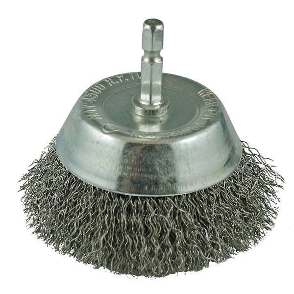 ITM CRIMP WIRE SPINDLE MOUNTED CUP BRUSH 65MM, 1/4