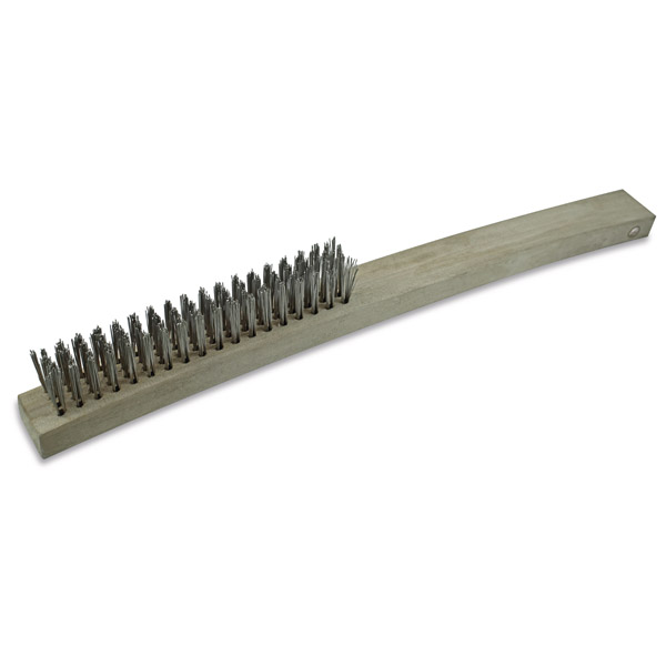 ITM HAND BRUSH TIMBER HANDLE, LONG 353MM, 4 ROW STAINLESS STEEL