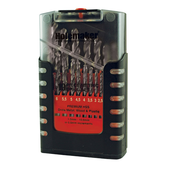 HOLEMAKER JOBBER DRILL SET HSS, 118° SPLIT POINT, 19PCE , 1.0-10.0MM X 0.5