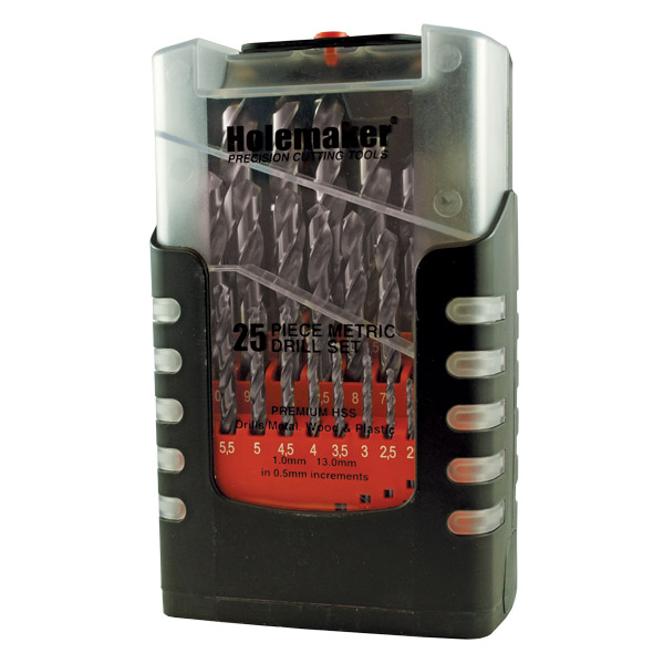 HOLEMAKER JOBBER DRILL SET HSS, 118° SPLIT POINT, 25PCE , 1.0-13.0MM X 0.5