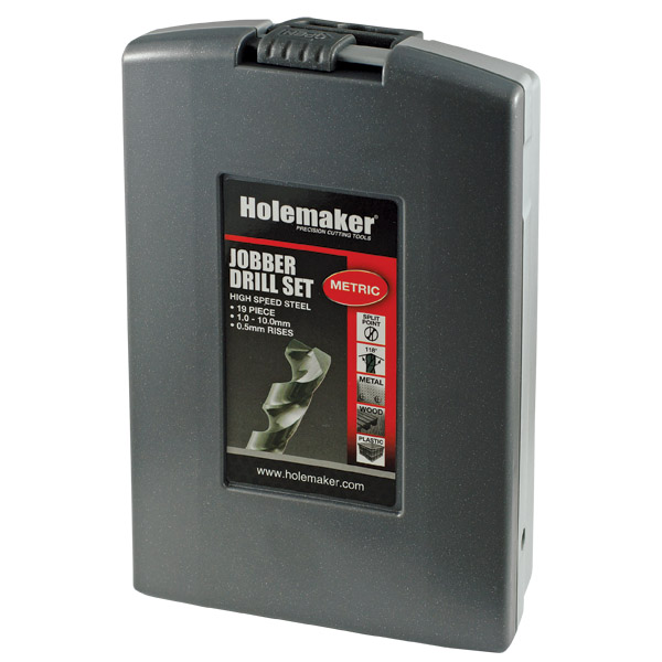 HOLEMAKER JOBBER DRILL SET IN ABS CASE, 118° SPLIT POINT, 19PCE , 1.0-10.0MM X 0.5