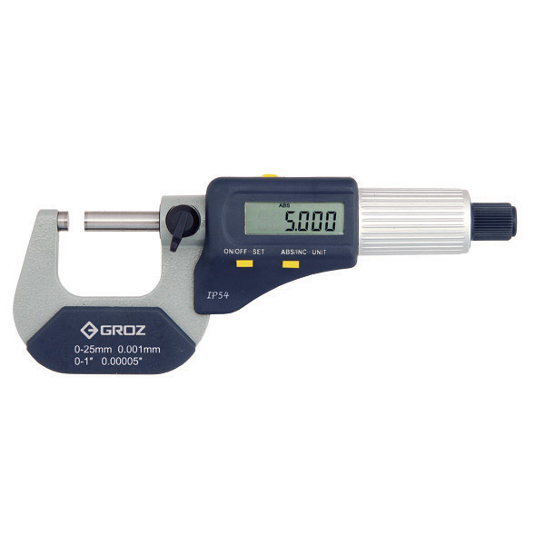 MMED/1 GROZ IP54 ELECTRONIC MICROMETER, 0-1/0-25MM, 0.00005/0.001MM,FRICTION THIMBLE, PAINT FRAME
