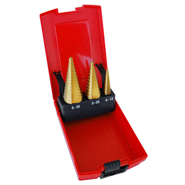 HOLEMAKER STRAIGHT FLUTE STEP DRILL SET, 3 PIECE, 4-12MM / 5-25MM / 6-30MM