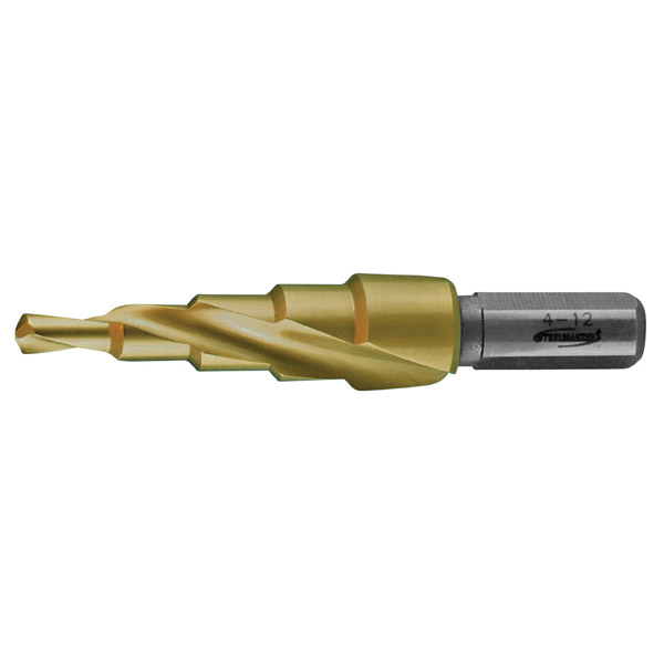 HOLEMAKER STEP DRILL, SPIRAL FLUTE, 5 STEPS, 8MM STEP LENGTH, 4 - 12MM